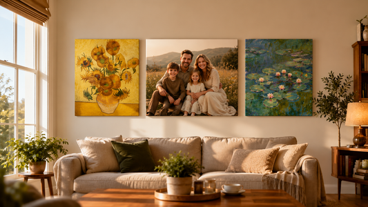Canvas wall art by room - custom canvas prints displayed on a living room wall
